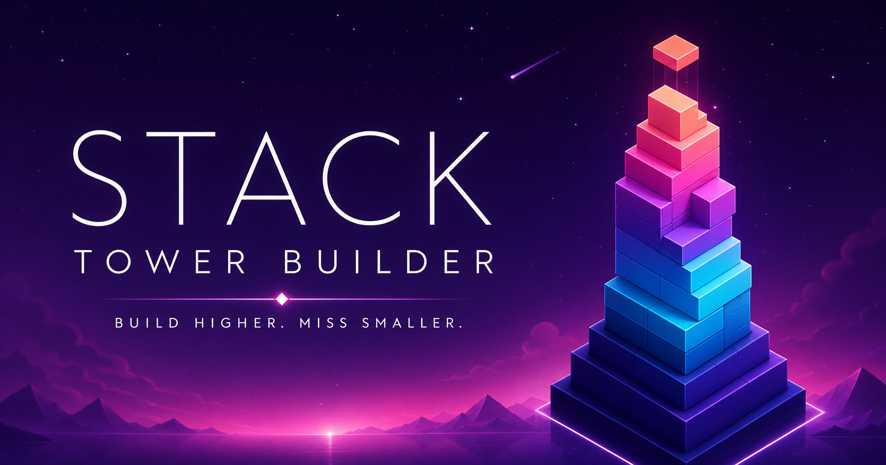 A glowing STACK tower rising over a neon landscape